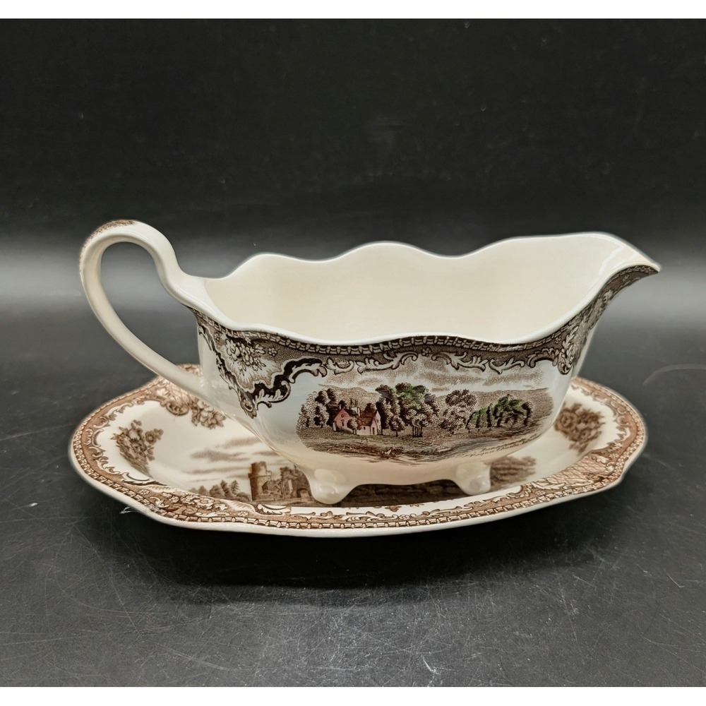 Johnson Brothers Old Britain Castles Gravy Boat and Underplate Brown England